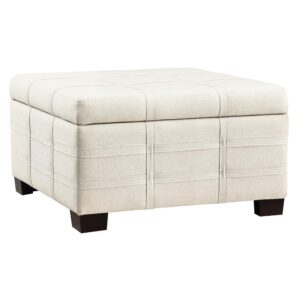 Detour Strap Square Storage Ottoman in Linen Fabric