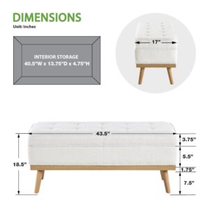 Katheryn Storage Bench in Ivory Sherpa Fabric with National Wood Legs From OSP Home Furnishings