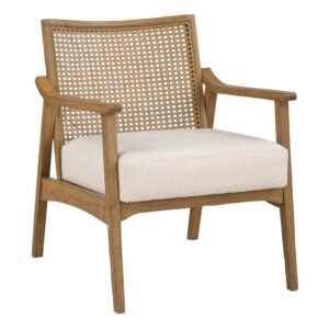 Alaina Cane Back Arm Chair in Linen Fabric with Coastal Wash From Office Star