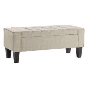 Baytown Storage Bench in Linen Fabric with Grey Washed Leg Finish