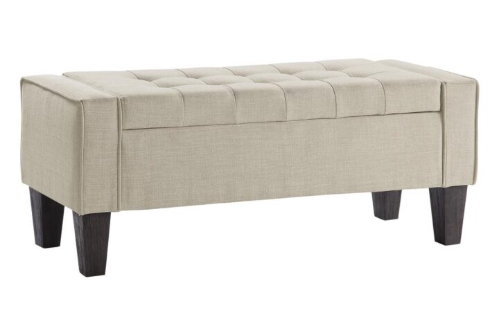 Baytown Storage Bench in Linen Fabric with Grey Washed Leg Finish