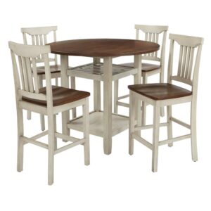 Berkley 5pc Set- Table Chairs in Antique White with Wood Stain Finish