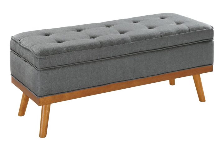Katheryn Storage Bench in Charcoal Fabric with Spice Finish Legs From OSP Home Furnishings