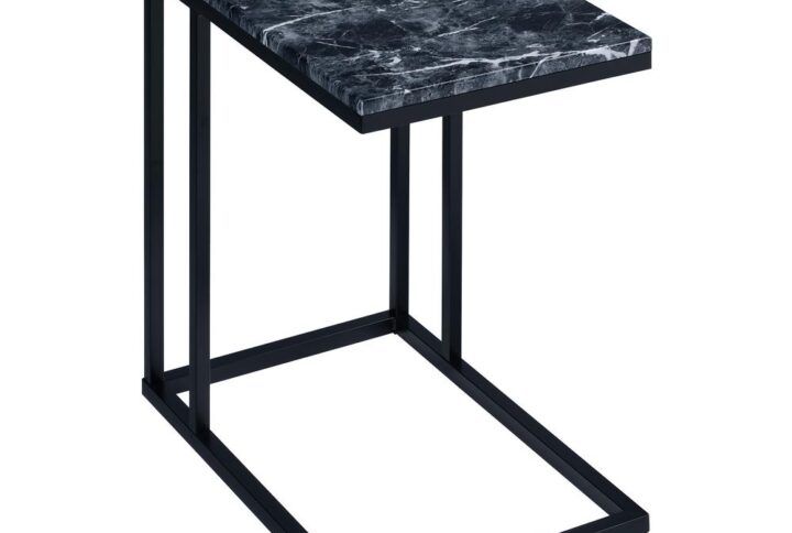 Norwich C-Table with Black Base and Black Marble Top Including Built in Power Port
