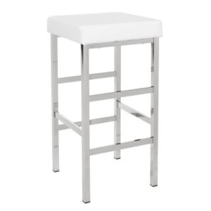 30in. Chrome Backless Stool in White Vinyl