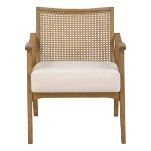 Alaina Cane Back Arm Chair in Linen Fabric with Coastal Wash From Office Star