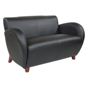 Dillon Black PU Loveseat With Cherry Finish Legs