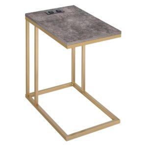 Norwich C-Table with Soft Gold Base and Brown Stone Paper Top Including Built in Power Port