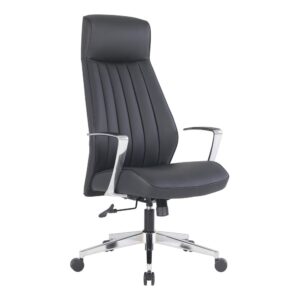 High Back Antimicrobial Fabric Chair with Fixed Padded Aluminum Arms & Chrome Base in Dillon Black From Office Star