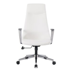 High Back Antimicrobial Fabric Chair with Fixed Padded Aluminum Arms and Chrome Base in Dillon Snow From Office Star