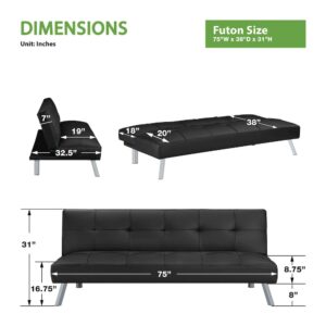 Kenneth Futon in Black Faux leather and Chrome Legs From OSP Home Furnishings