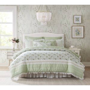 The Madison Park Dawn 9-Piece Floral Comforter Set brings shabby chic charm with its elegant floral pattern and cottage-inspired details like pintucking