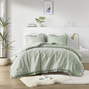 Snuggle up to our soft pre-washed bedding set with top-quilted diamond patterning and ruffled edges. Designed with a weightier touch for that extra silky feel