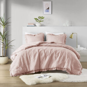 Snuggle up to our soft pre-washed bedding set with top-quilted diamond patterning and ruffled edges. Designed with a weightier touch for that extra silky feel
