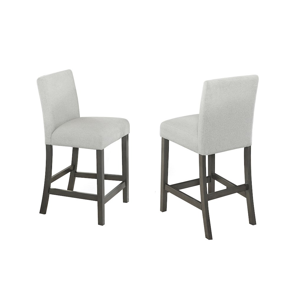 Selena Set of 2 Light Gray Fabric Counter Chairs with Gray Wood Frame & Footrest