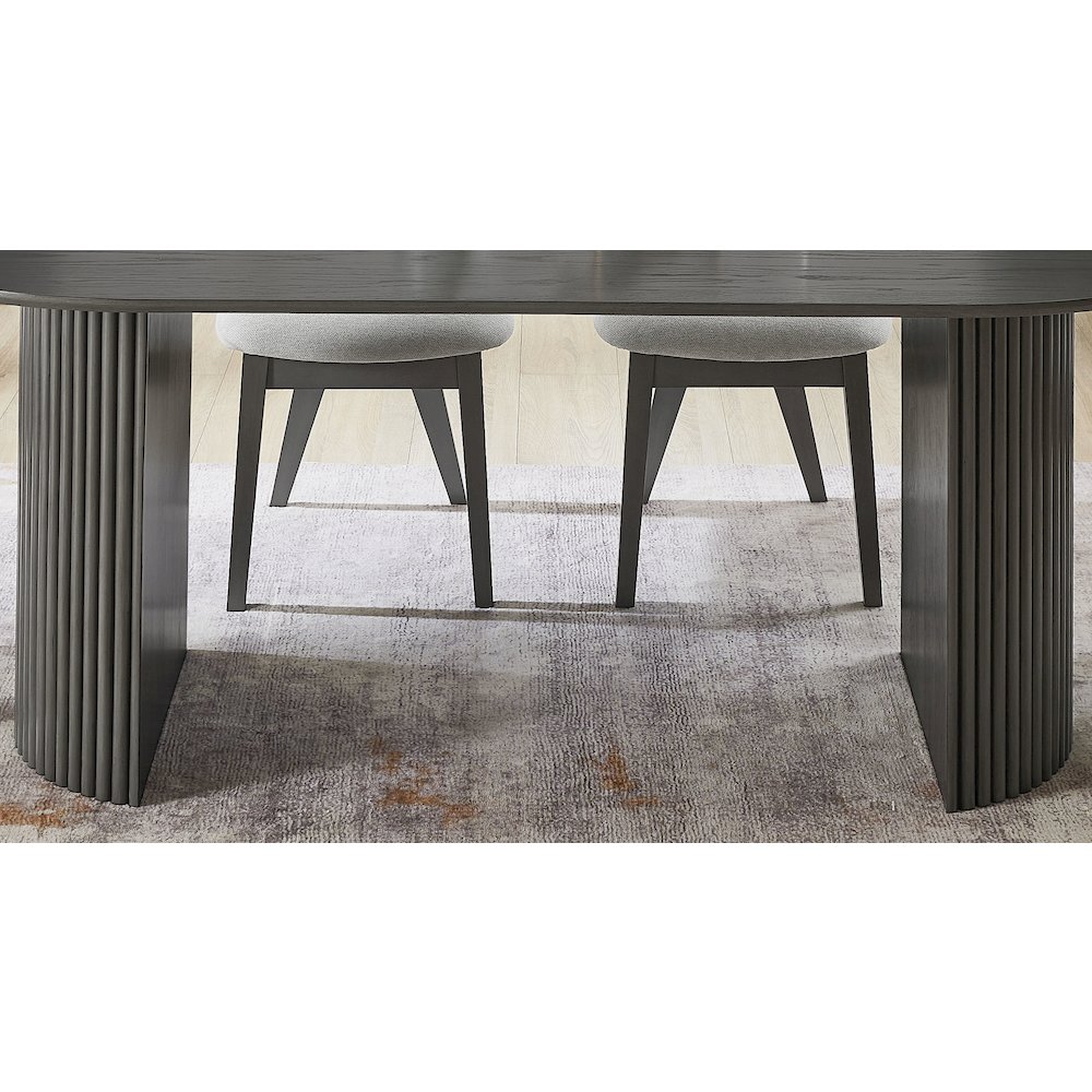 Valencia 80″ Oval Gray Oak Finish Dining Table with Dual Pedestal Base – Seats 6