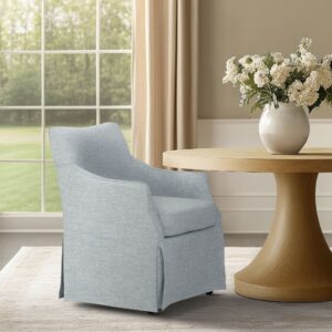 London Upholstered Skirted Dining Arm Chair with Hidden Casters from Martha Stewart in  Light Blue. London Upholstered Skirted Dining Arm Chair with Hidden Casters from Martha Stewart in  Light Blue. London Upholstered Skirted Dining Arm Chair with Hidden Casters from Martha Stewart in  Light Blue. London Upholstered Skirted Dining Arm Chair with Hidden Casters from Martha Stewart in  Light Blue. London Upholstered Skirted Dining Arm Chair with Hidden Casters from Martha Stewart in  Light Blue.