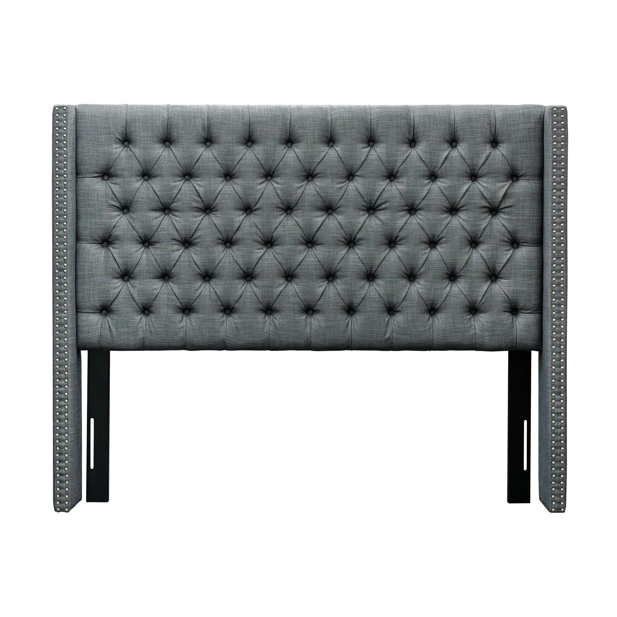 Amelia Upholstered Wingback Headboard with Button Tufting & Nailhead Trim