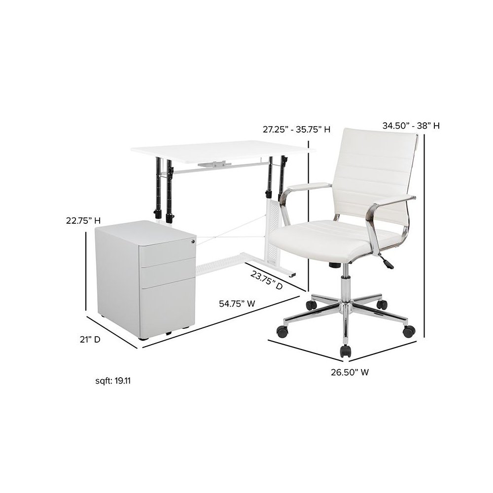 White Adjustable Computer Desk