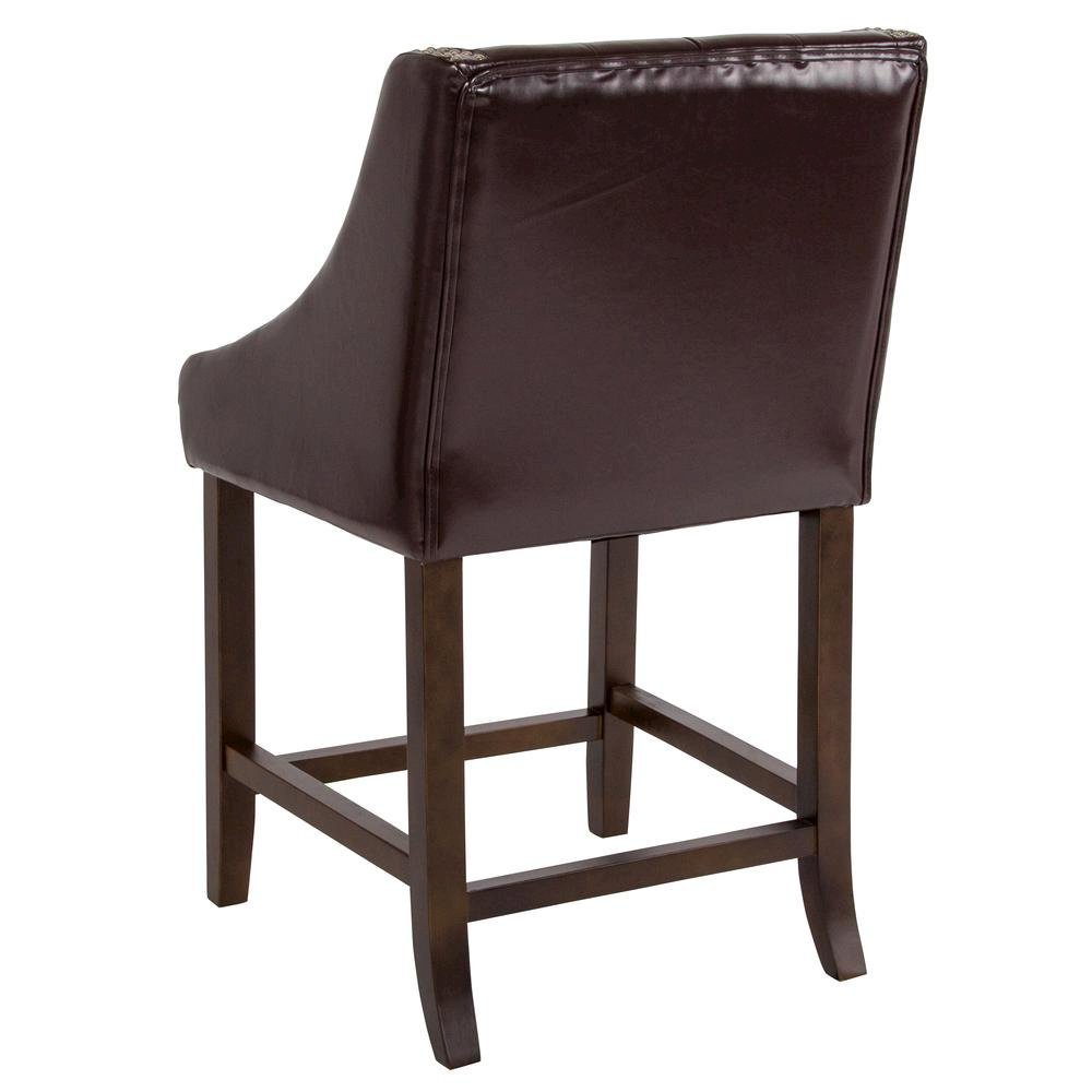 24″ High Tufted Walnut Counter Height Stool with Accent Nail Trim