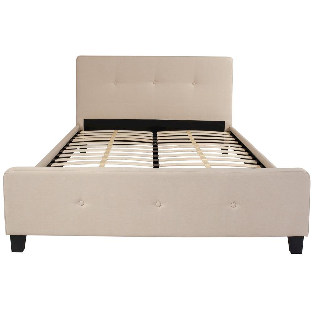 Queen Size Tufted Upholstered Platform Bed in Beige Fabric