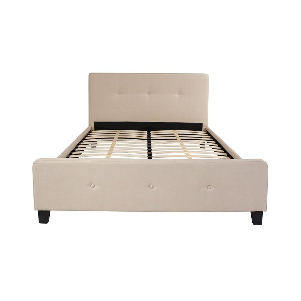 Queen Size Tufted Upholstered Platform Bed in Beige Fabric