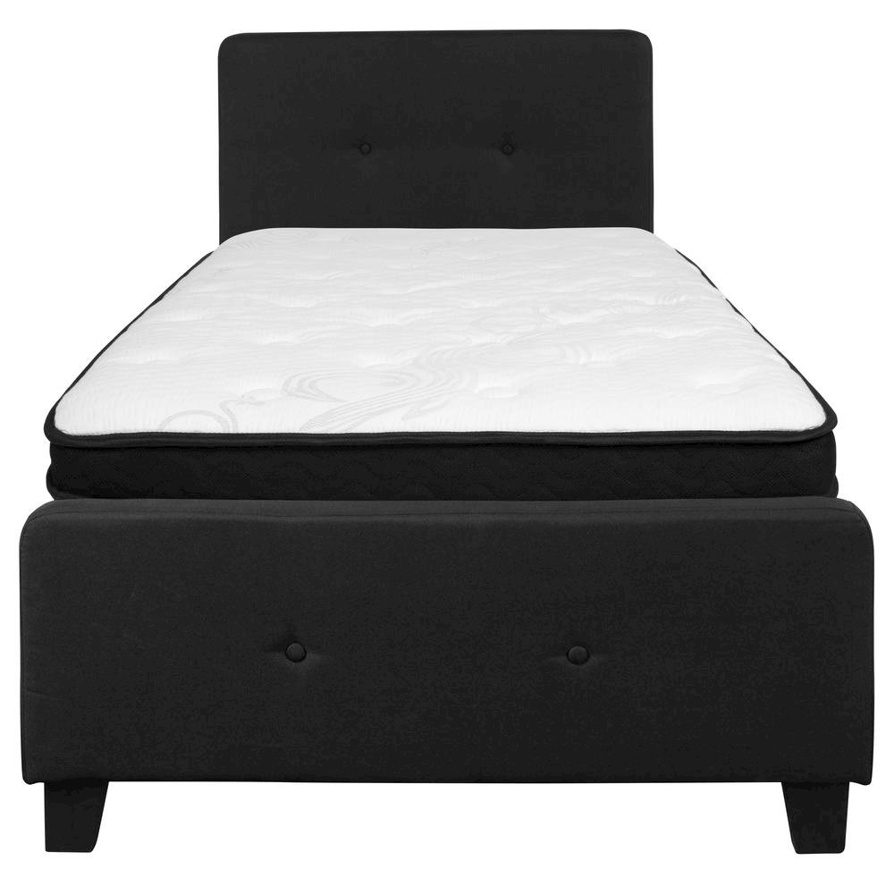 Twin Size Platform Bed in Black Fabric with Memory Foam Mattress