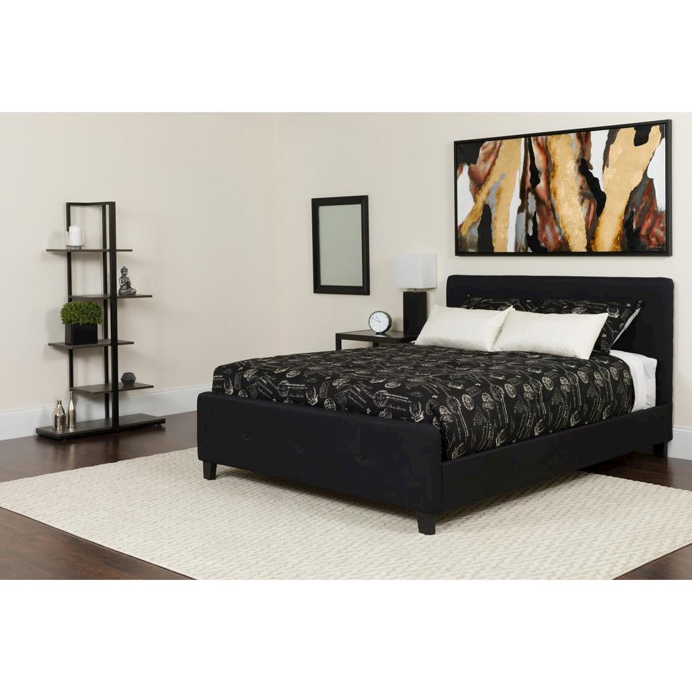 Twin Size Platform Bed in Black Fabric with Memory Foam Mattress