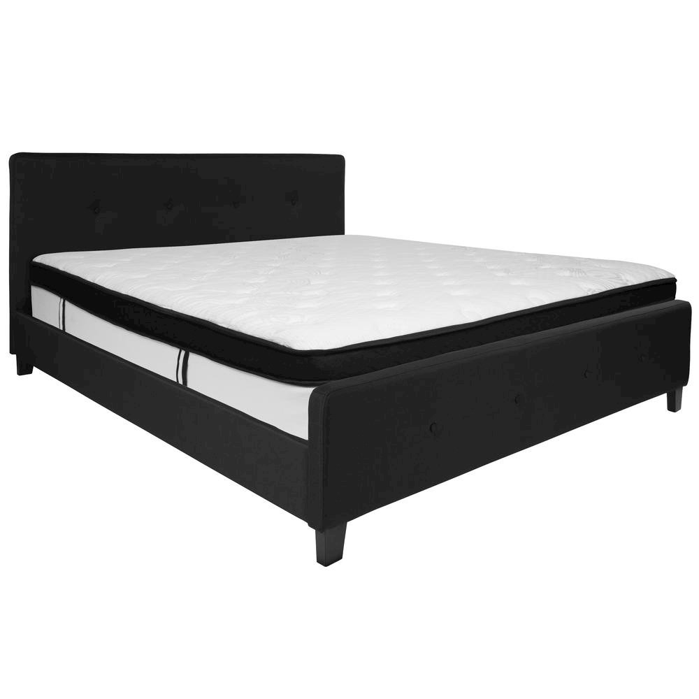 King Size Platform Bed in Black Fabric with Memory Foam Mattress