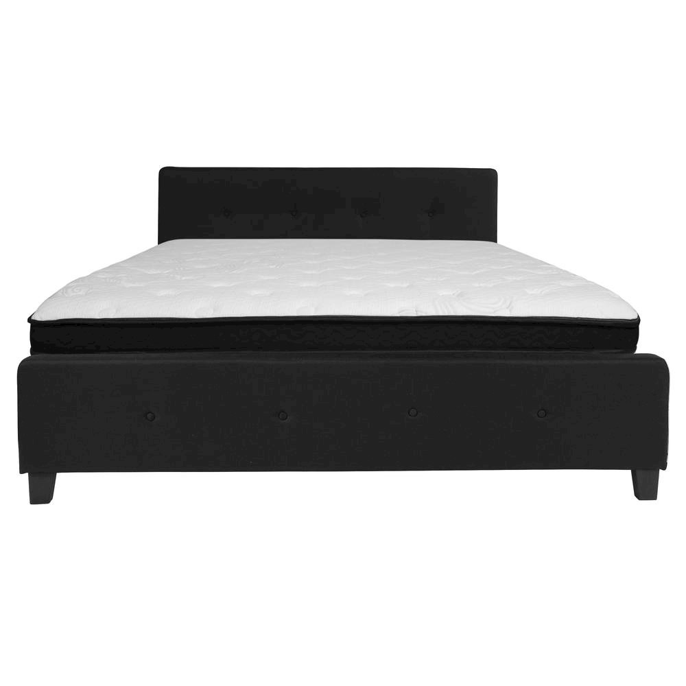 King Size Platform Bed in Black Fabric with Memory Foam Mattress