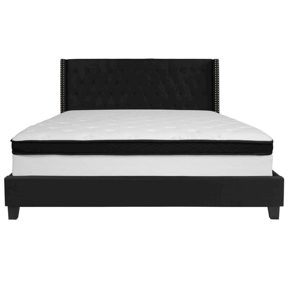 King Size Platform Bed in Black Fabric with Memory Foam Mattress