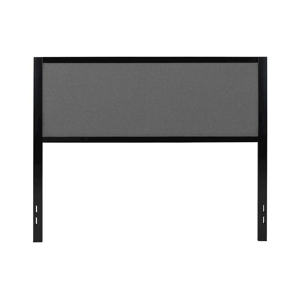 Metal Upholstered Queen Size Headboard in Dark Gray Fabric