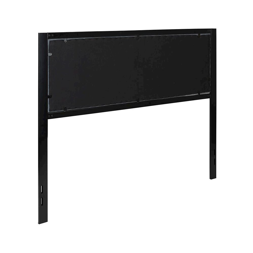 Metal Upholstered Queen Size Headboard in Dark Gray Fabric