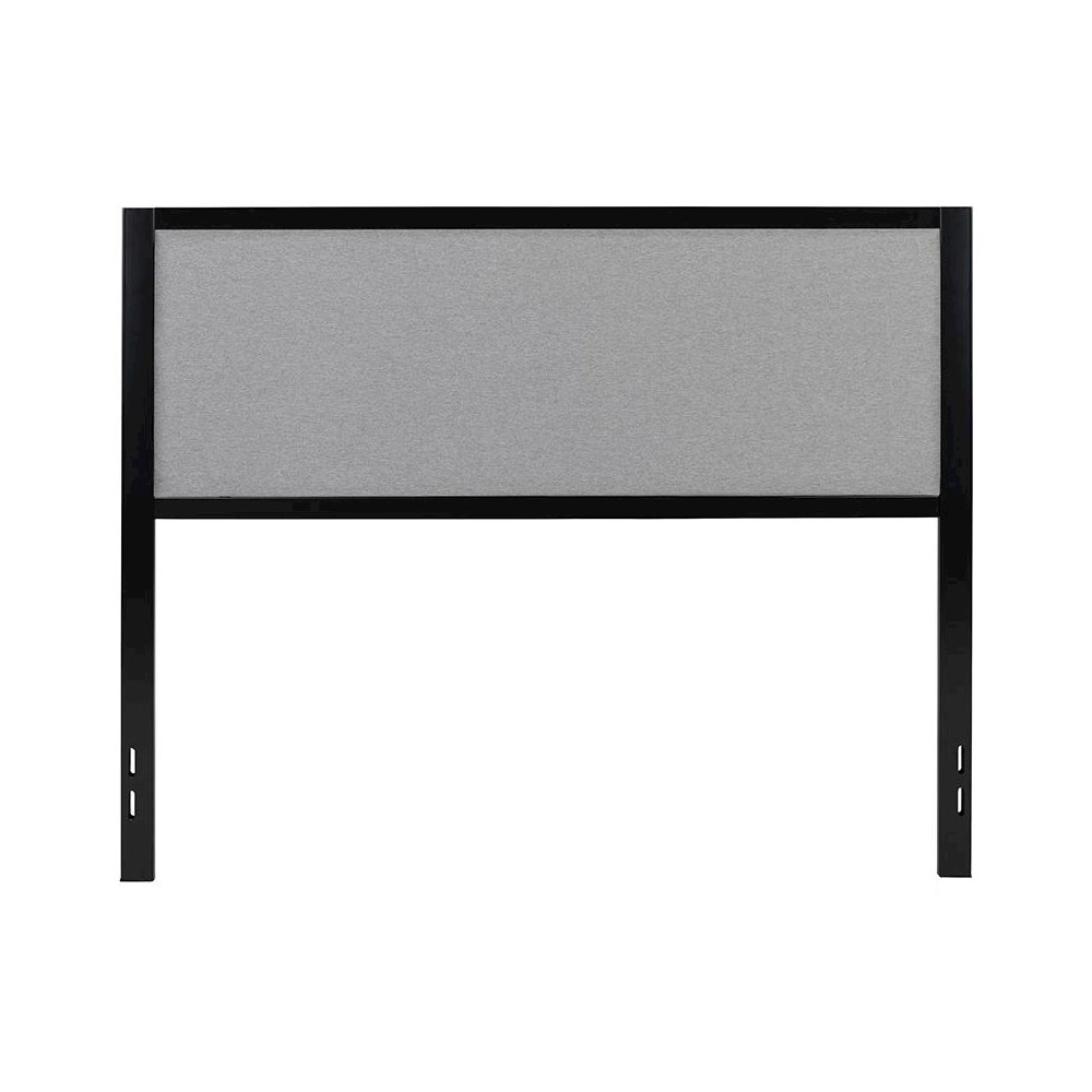 Metal Upholstered Queen Size Headboard in Light Gray Fabric