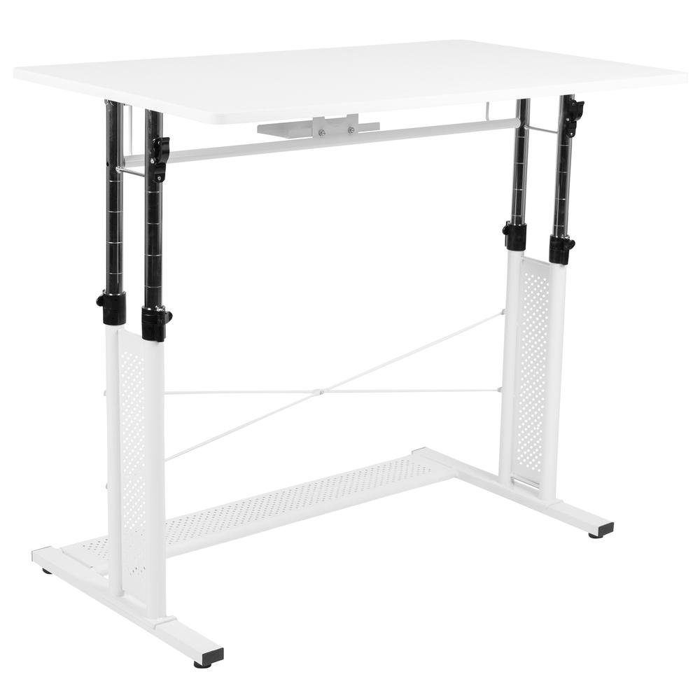 Height Adjustable (27.25-35.75″H) Sit to Stand Home Office Desk – White