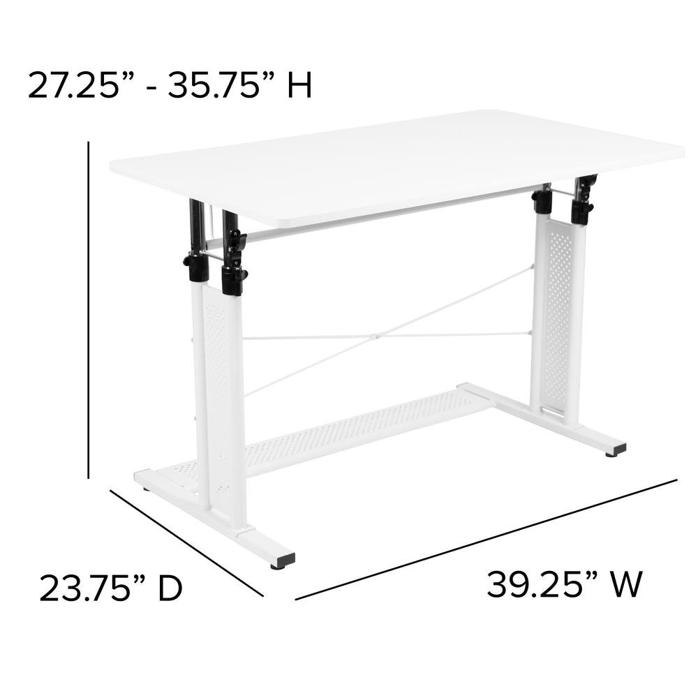 Height Adjustable (27.25-35.75″H) Sit to Stand Home Office Desk – White