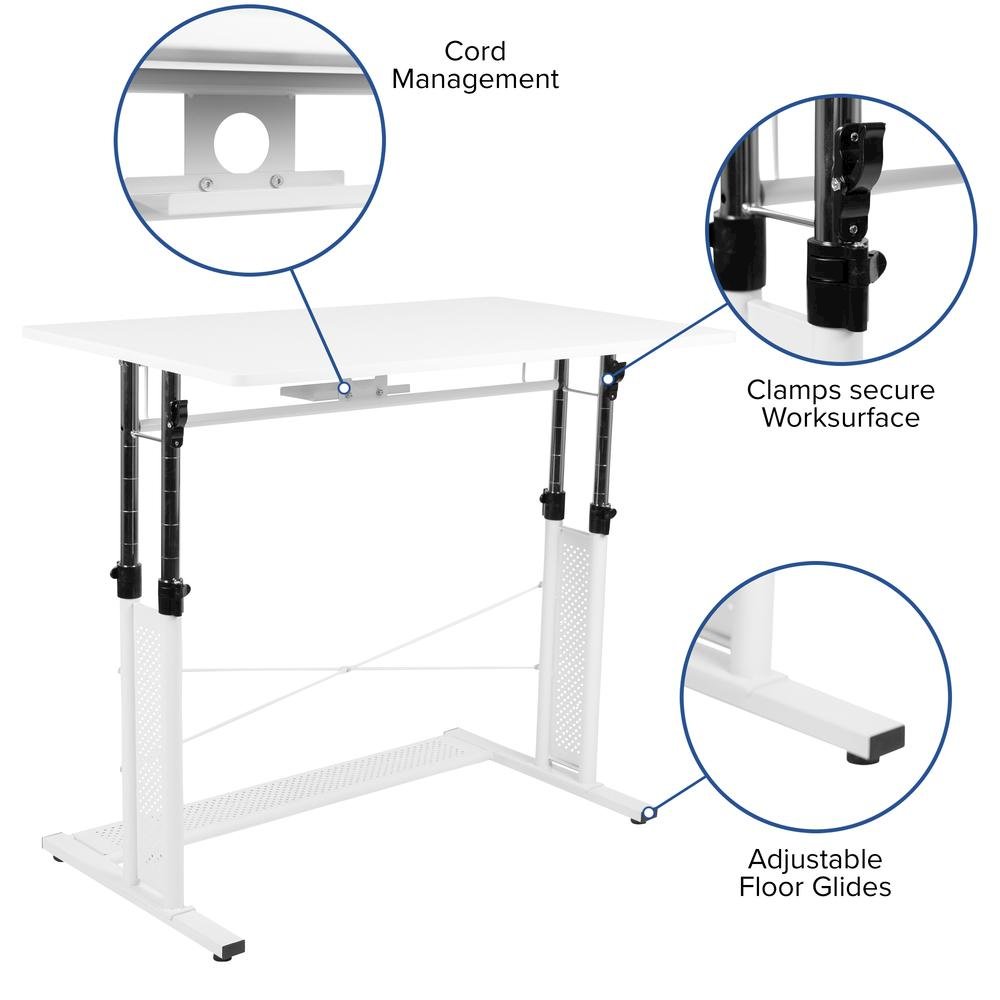 Height Adjustable (27.25-35.75″H) Sit to Stand Home Office Desk – White