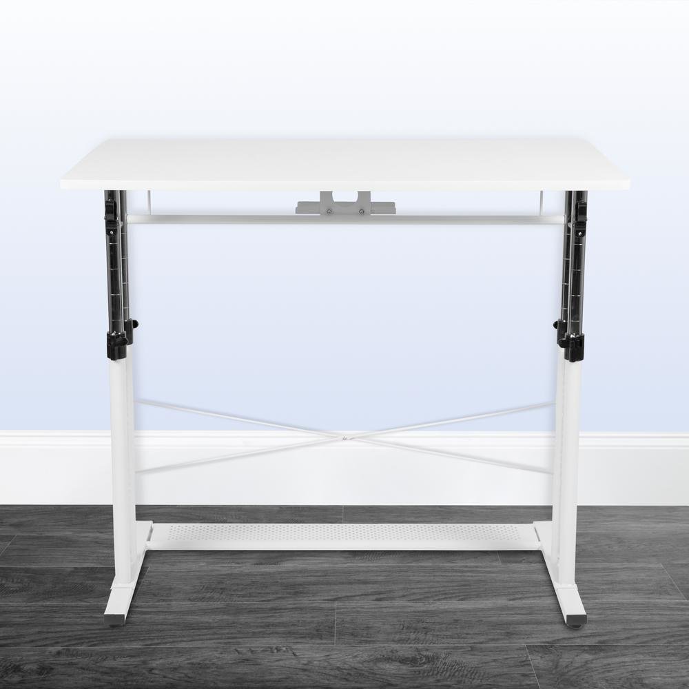 Height Adjustable (27.25-35.75″H) Sit to Stand Home Office Desk – White