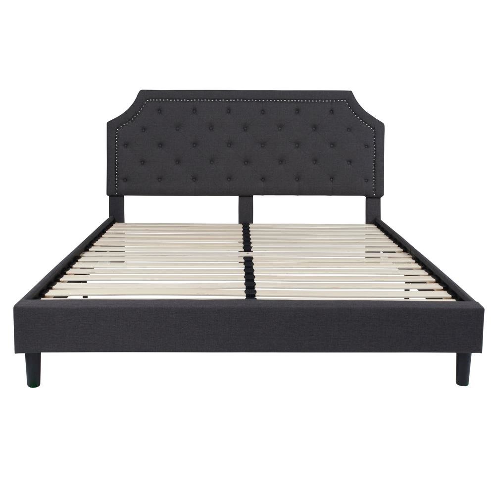 King Size Tufted Upholstered Platform Bed in Dark Gray Fabric