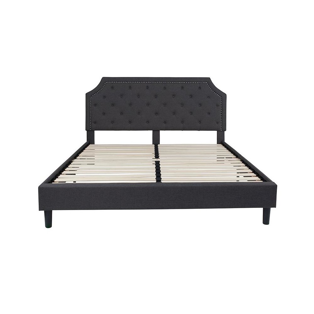 King Size Tufted Upholstered Platform Bed in Dark Gray Fabric