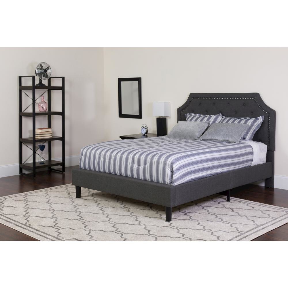 King Size Tufted Upholstered Platform Bed in Dark Gray Fabric