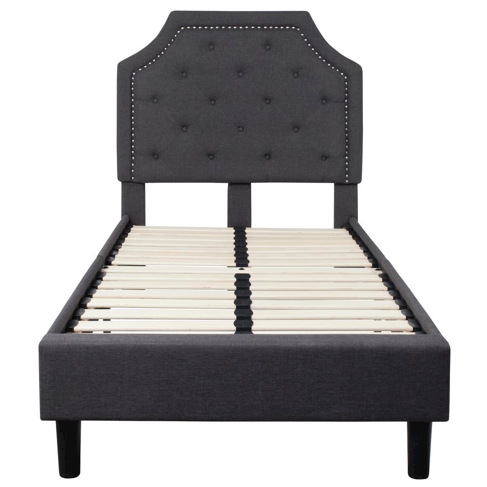 Twin Size Tufted Upholstered Platform Bed in Dark Gray Fabric