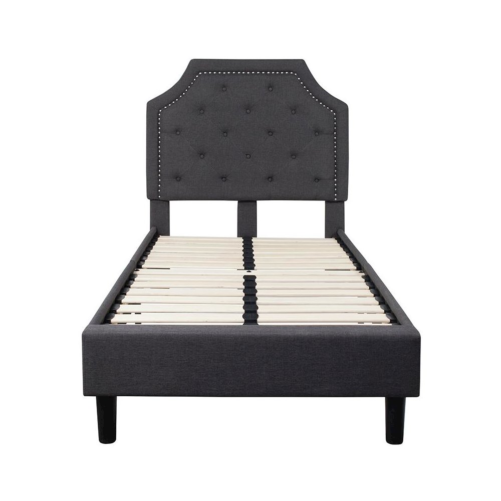 Twin Size Tufted Upholstered Platform Bed in Dark Gray Fabric