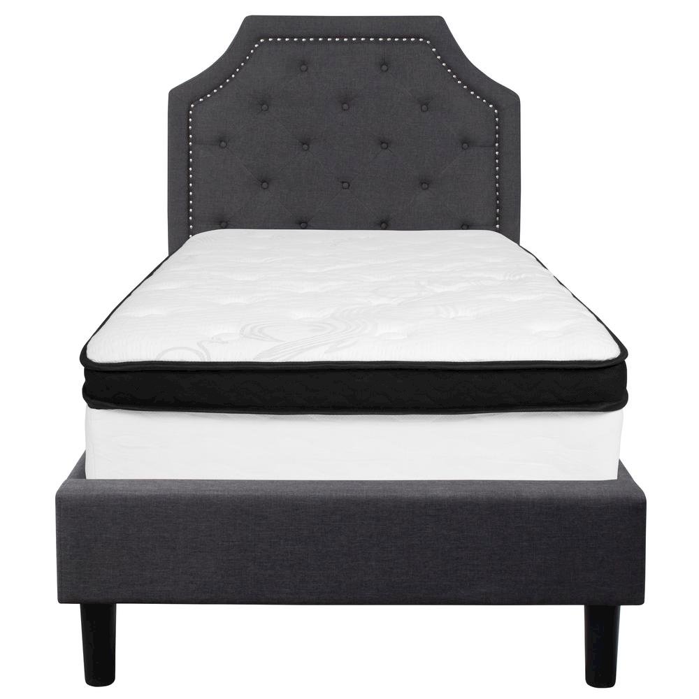 Twin Size Platform Bed in Dark Gray Fabric with Memory Foam Mattress