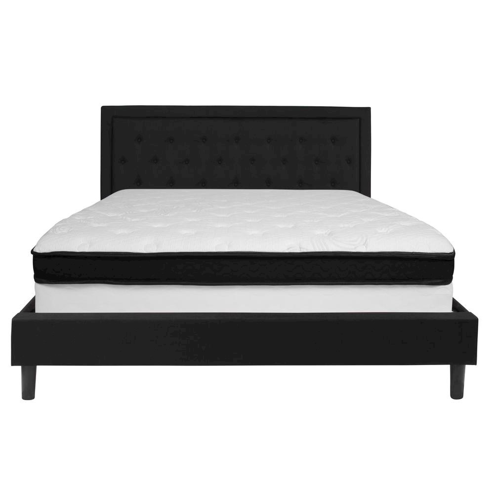 King Size Platform Bed in Black Fabric with Memory Foam Mattress