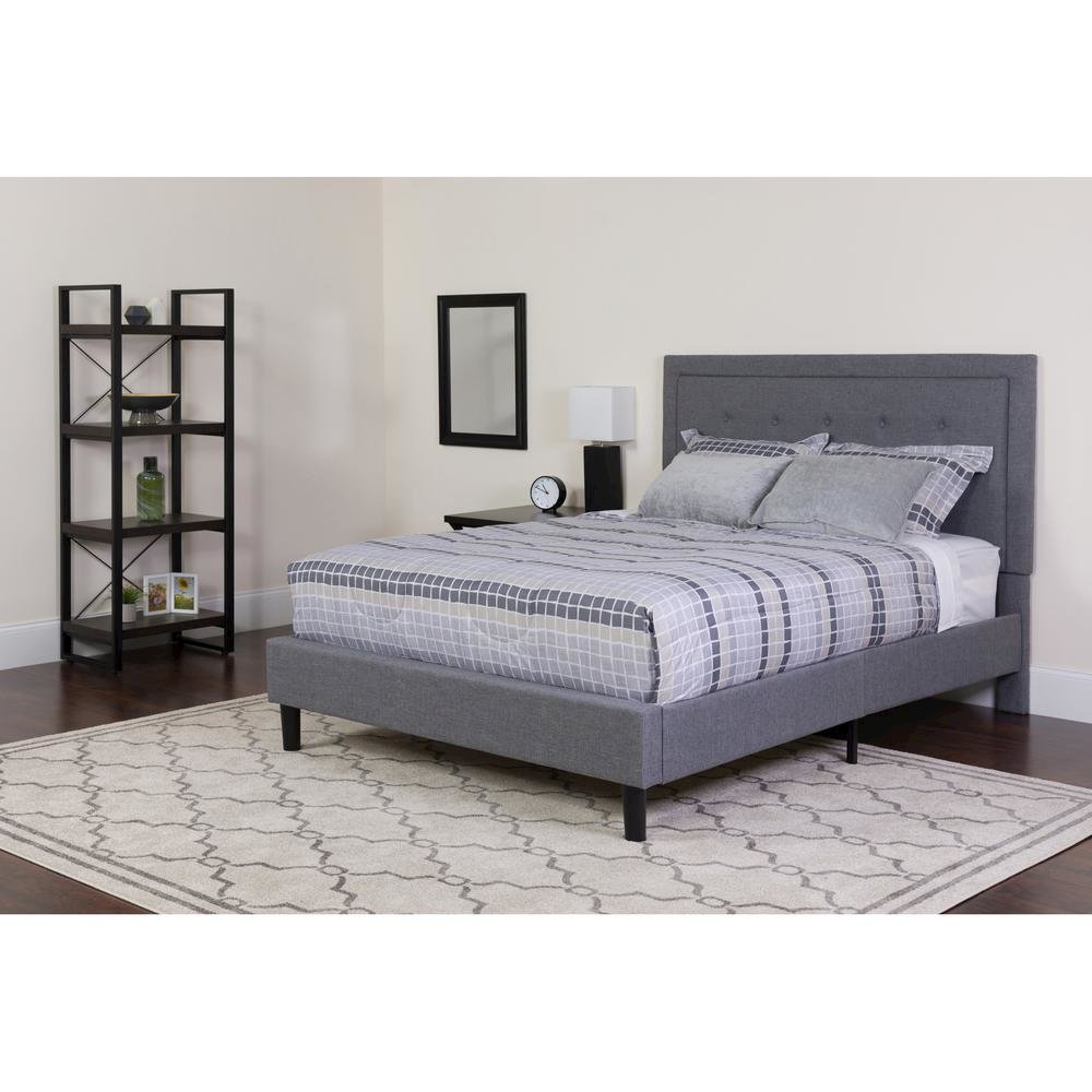 Twin Size Platform Bed in Light Gray Fabric with Memory Foam Mattress
