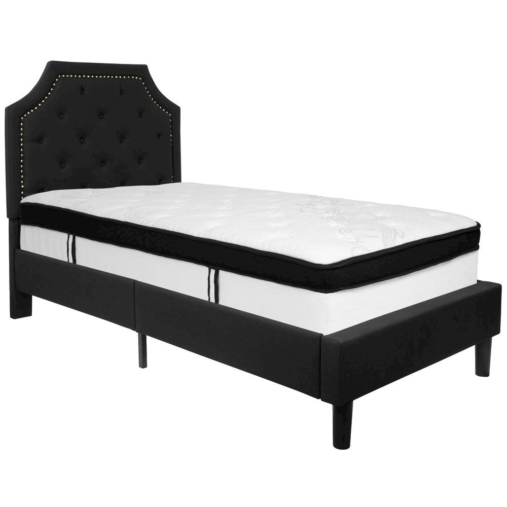 Twin Size Platform Bed in Black Fabric with Memory Foam Mattress