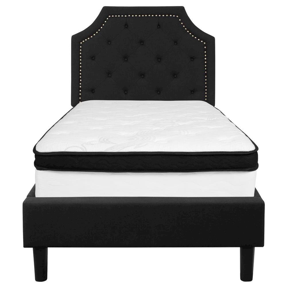Twin Size Platform Bed in Black Fabric with Memory Foam Mattress
