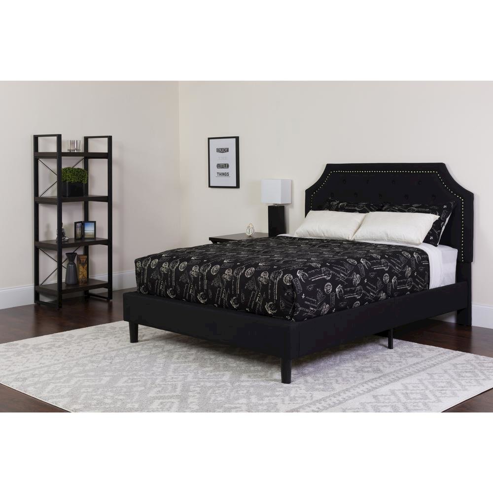Twin Size Platform Bed in Black Fabric with Memory Foam Mattress