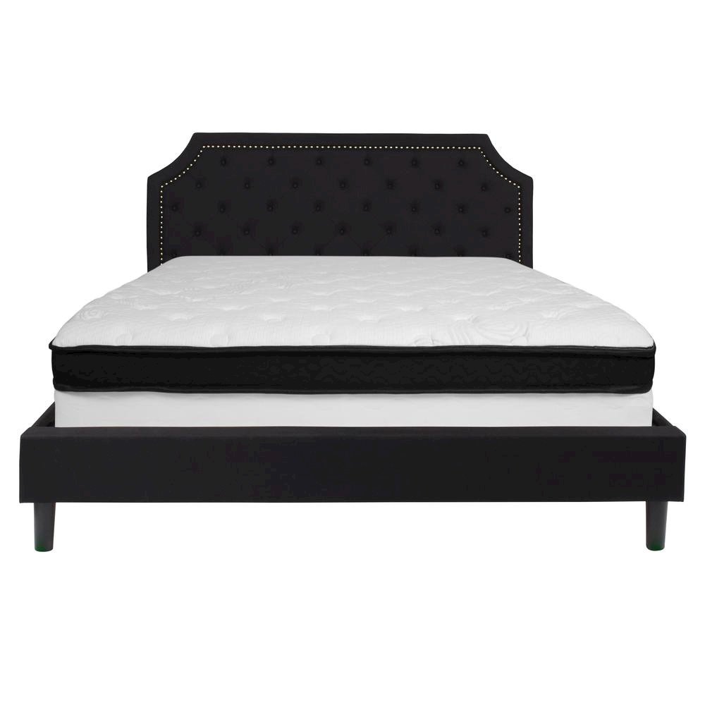 King Size Platform Bed in Black Fabric with Memory Foam Mattress
